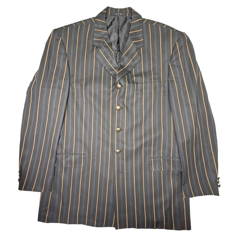Vittorio St Angelo Men's 46L Zoot Suit 40L Pants Gray Gold Stripe 2-Piece